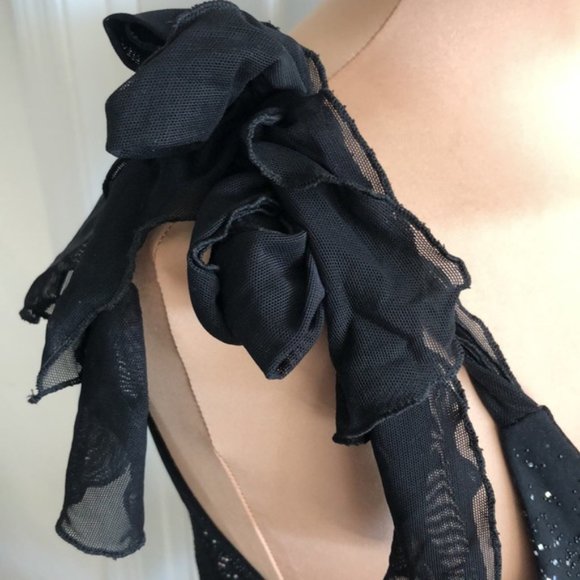 Black Top w Sparkles Adjustable Straps Asymmetrical Side on Bottom  Sz.L - Picture 6 of 10